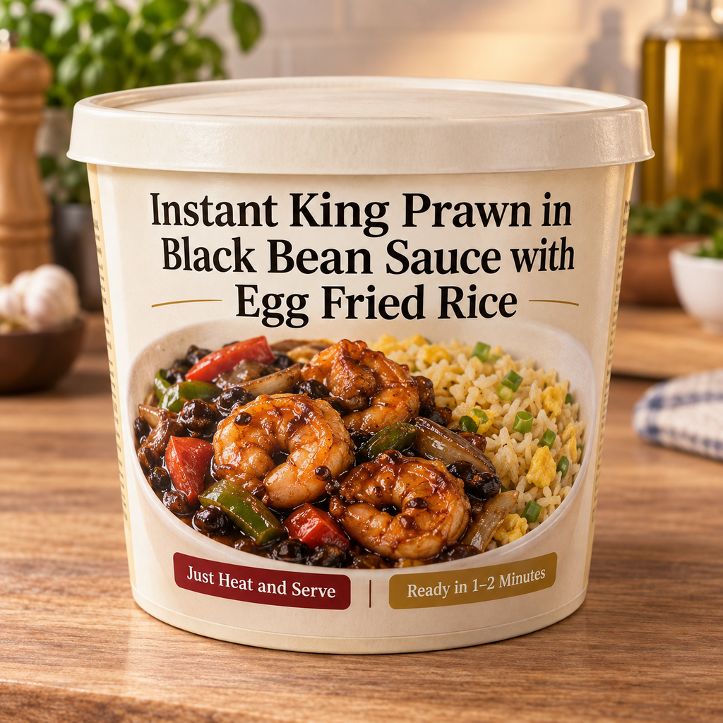 Instant King Prawn in Black Bean Sauce with Egg Fried Rice (Just Heat and Serve)