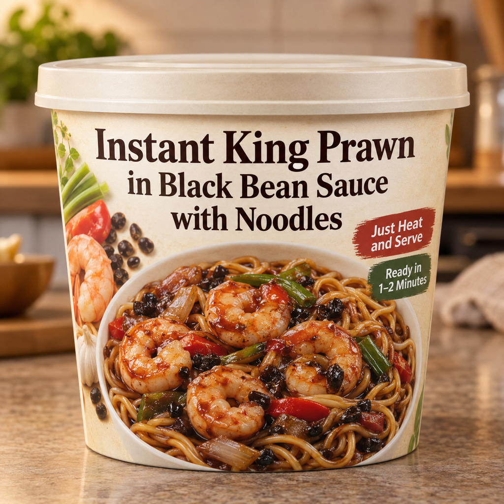 Instant King Prawn in Black Bean Sauce with Noodles (Just Heat and Serve)