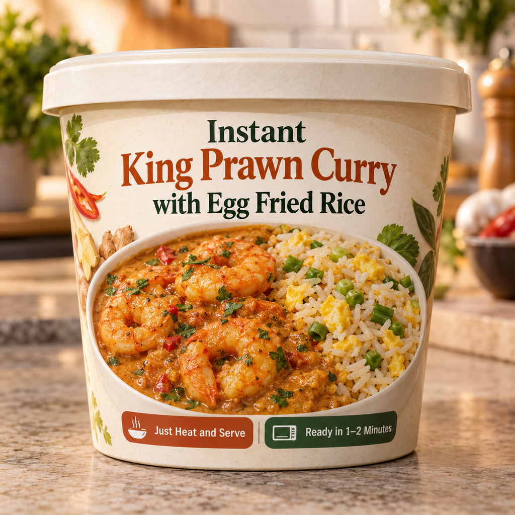 Instant King Prawn Curry with Egg Fried Rice (Just Heat and Serve)